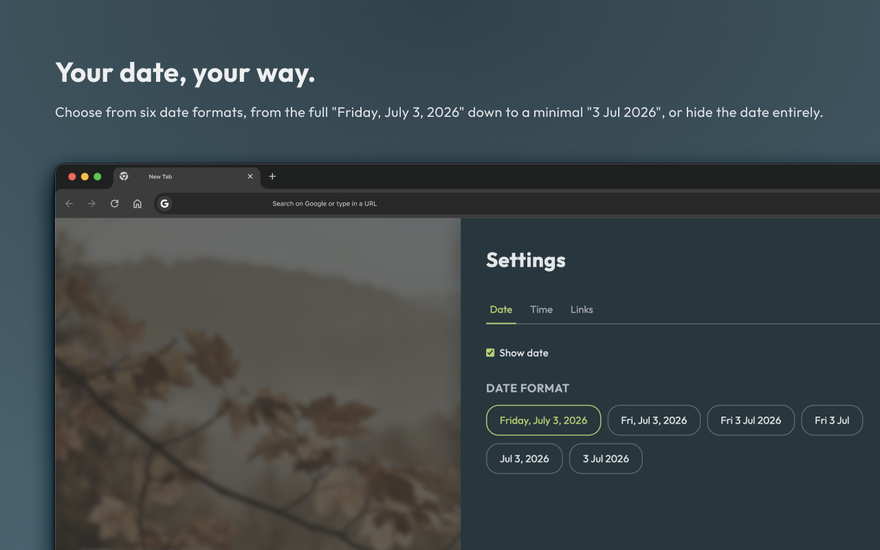 newleaf date settings with six date format options