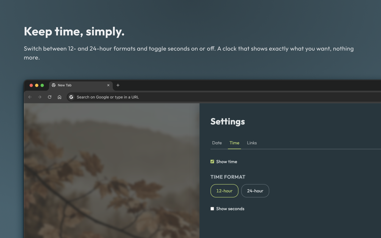 newleaf time settings with 12- and 24-hour formats